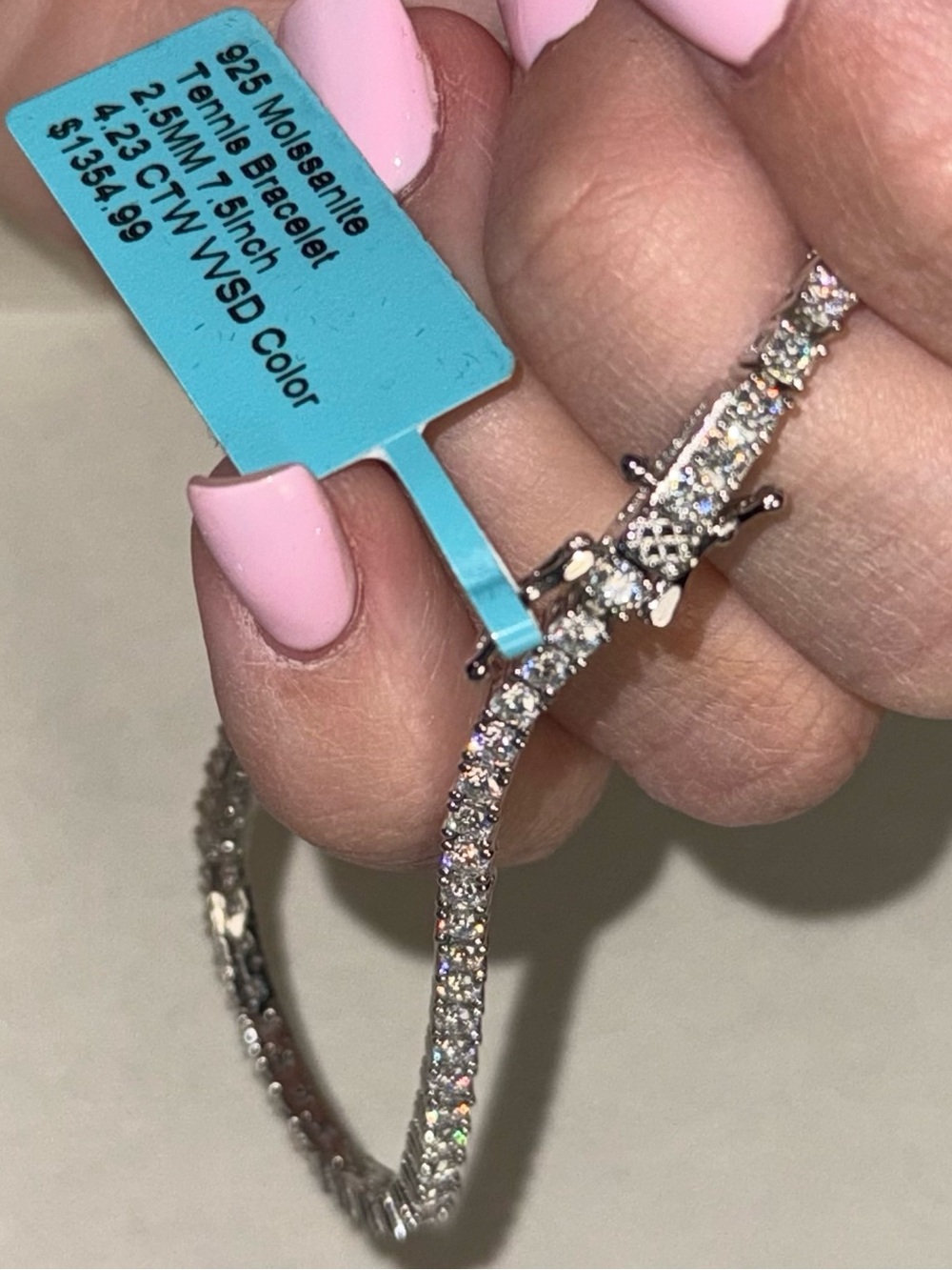 Moissanite tennis bracelet 4.23 CTW VVSD 2.5 MM -7.5 inch - retail $1354.99